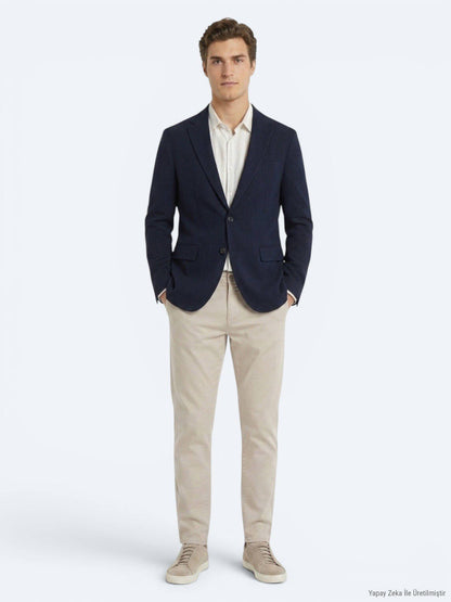 Marineblaue gestreifte Jacke, Comfort Fit