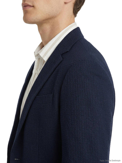 Marineblaue gestreifte Jacke, Comfort Fit
