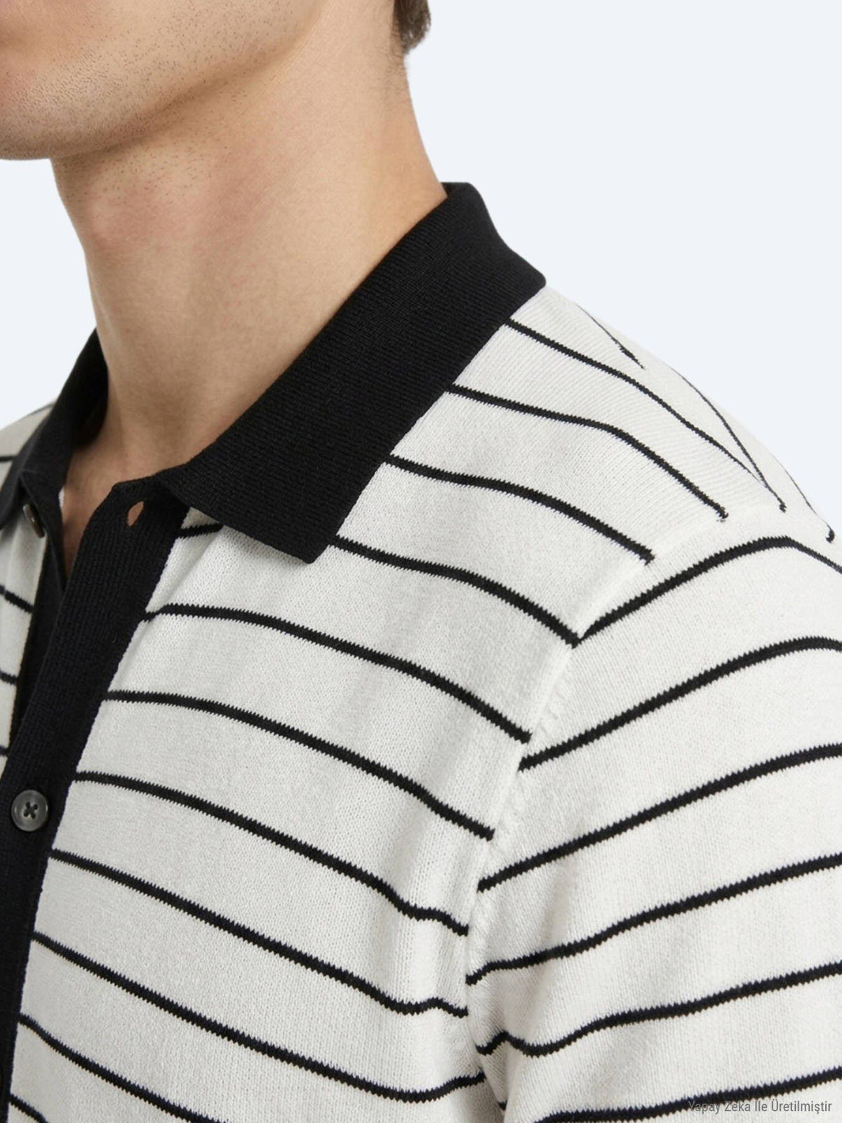 Ecru Gestreiftes Regular Fit Kurzshirt