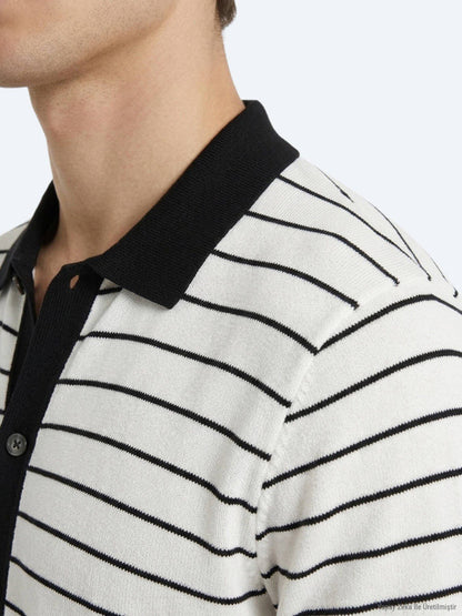 Ecru Gestreiftes Regular Fit Kurzshirt