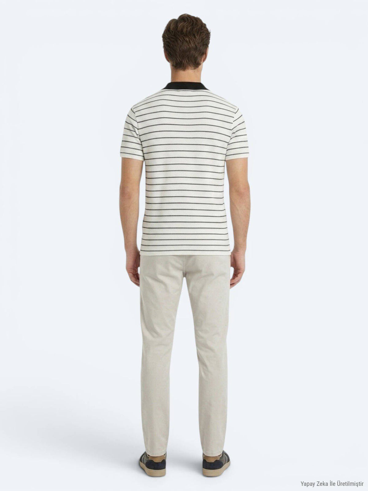 Ecru Gestreiftes Regular Fit Kurzshirt