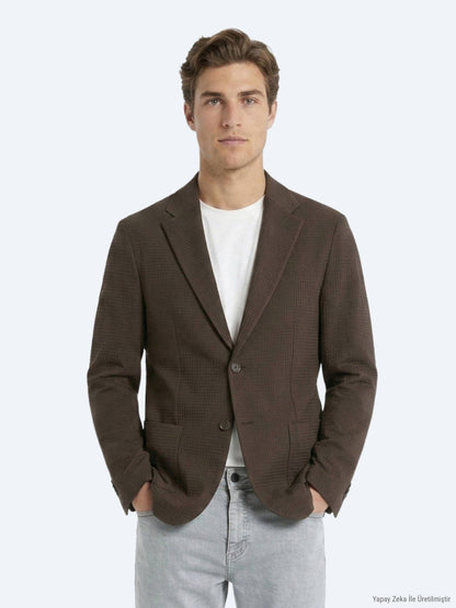 Braun Gestreifte Komfort Fit Jacke