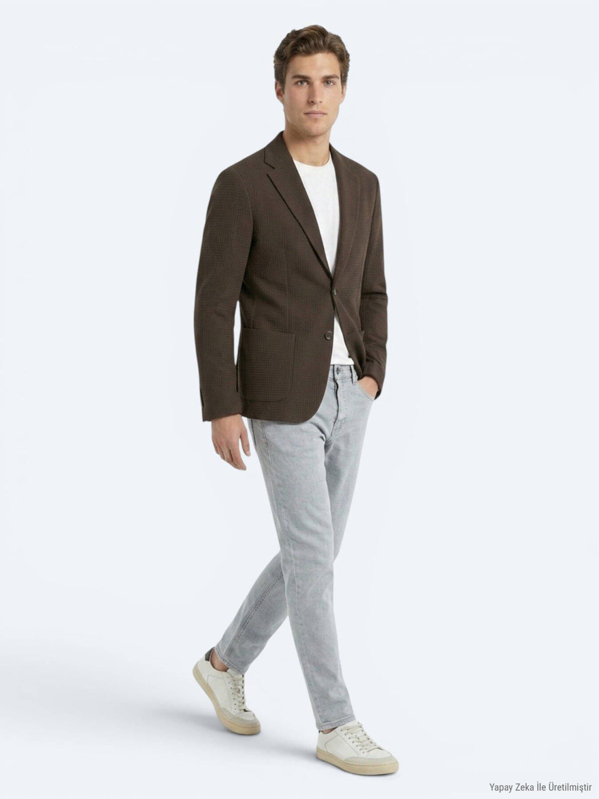 Braun Gestreifte Komfort Fit Jacke
