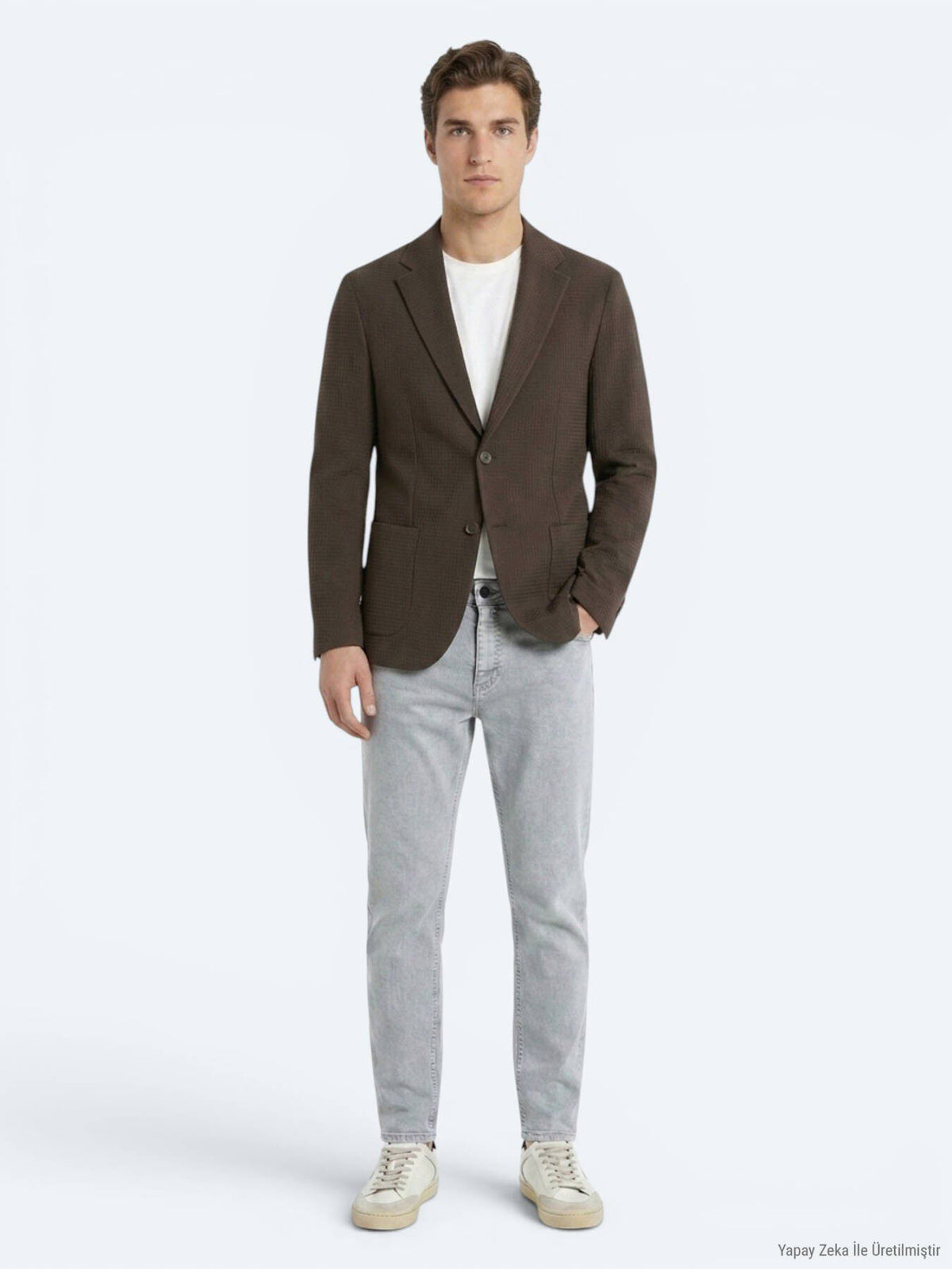 Braun Gestreifte Komfort Fit Jacke