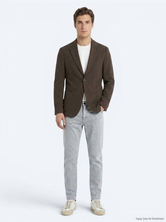 Braun Gestreifte Komfort Fit Jacke