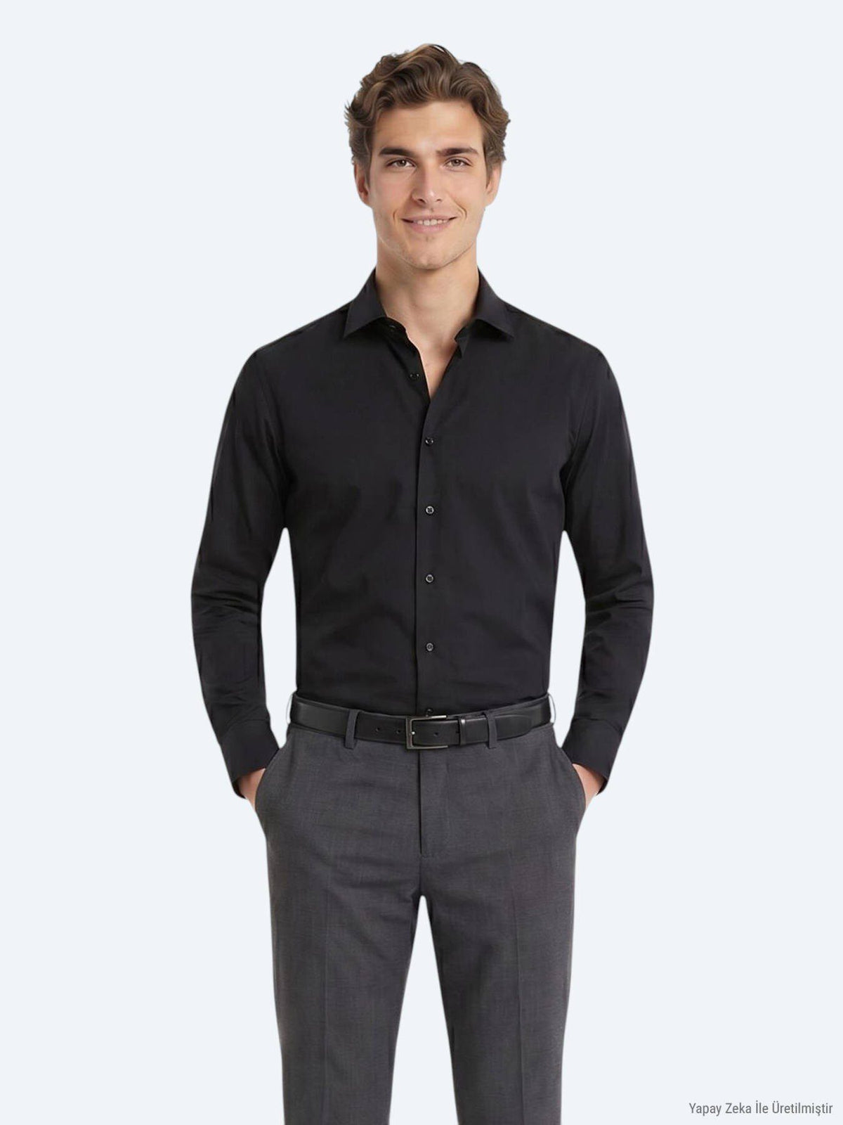 Schwarzes Regular Fit Casual Baumwollhemd