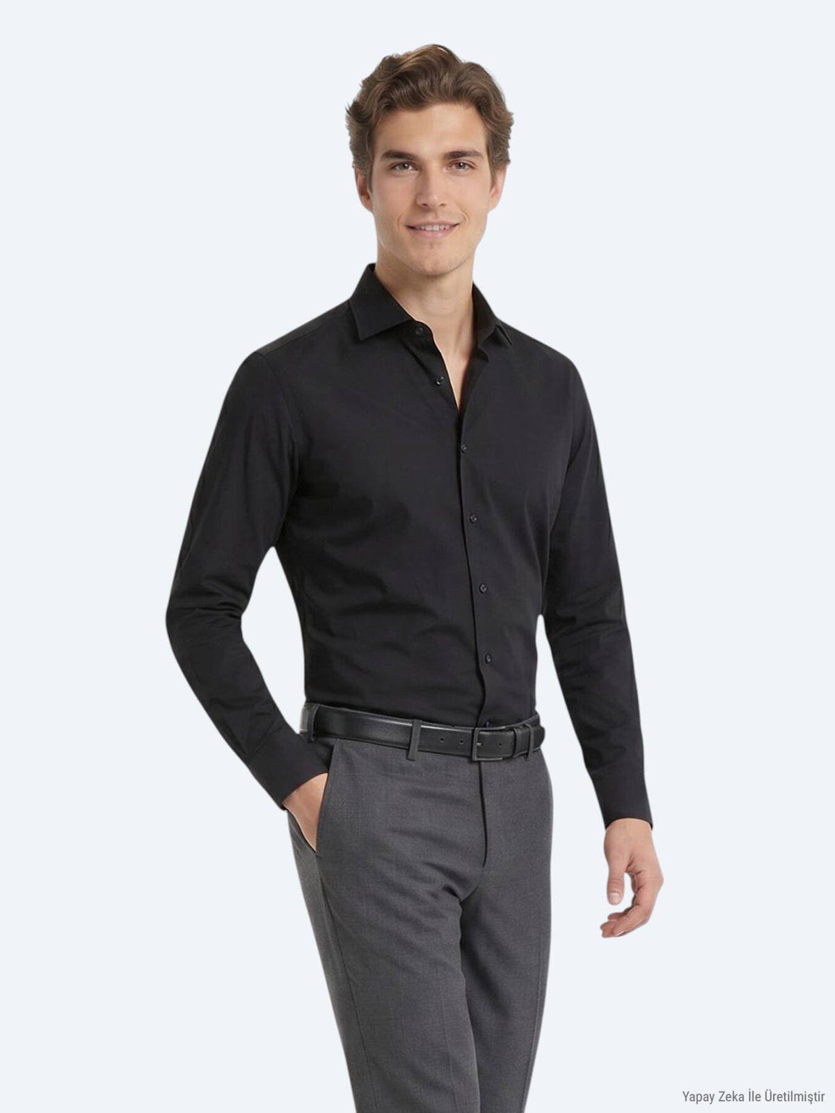 Schwarzes Regular Fit Casual Baumwollhemd