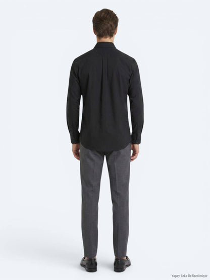 Schwarzes Regular Fit Casual Baumwollhemd