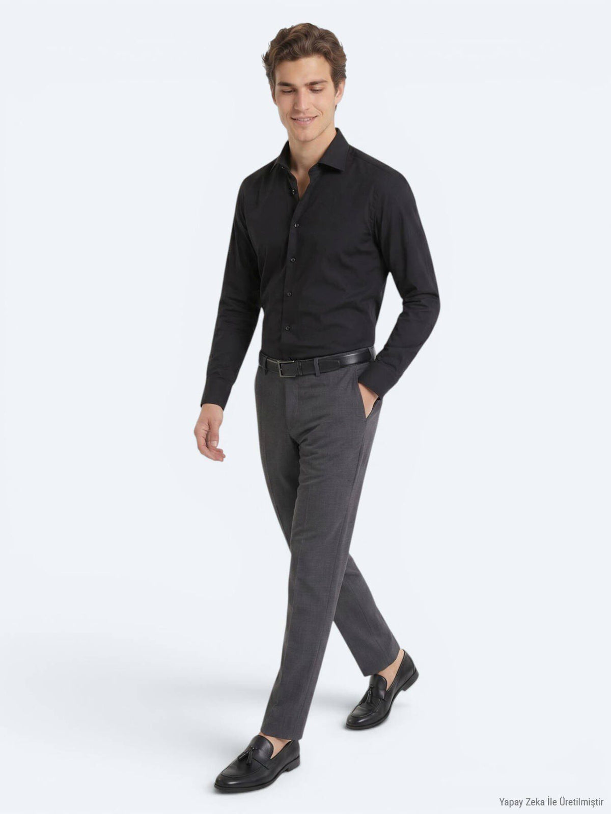 Schwarzes Regular Fit Casual Baumwollhemd
