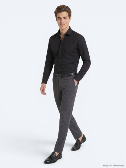 Schwarzes Regular Fit Casual Baumwollhemd