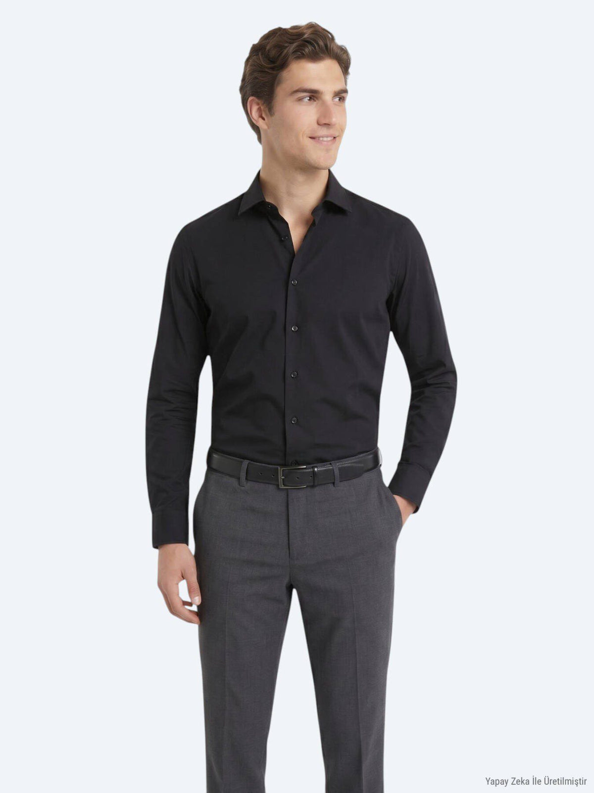 Schwarzes Regular Fit Casual Baumwollhemd