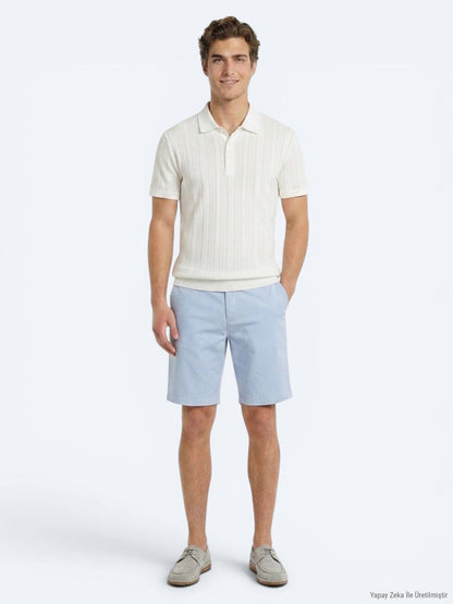 Beige Gestreiftes 100% Baumwoll T-Shirt