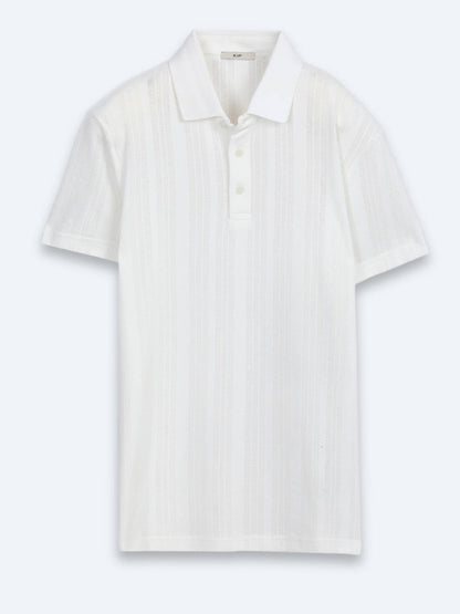 Beige Gestreiftes 100% Baumwoll T-Shirt