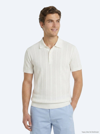 Beige Gestreiftes 100% Baumwoll T-Shirt