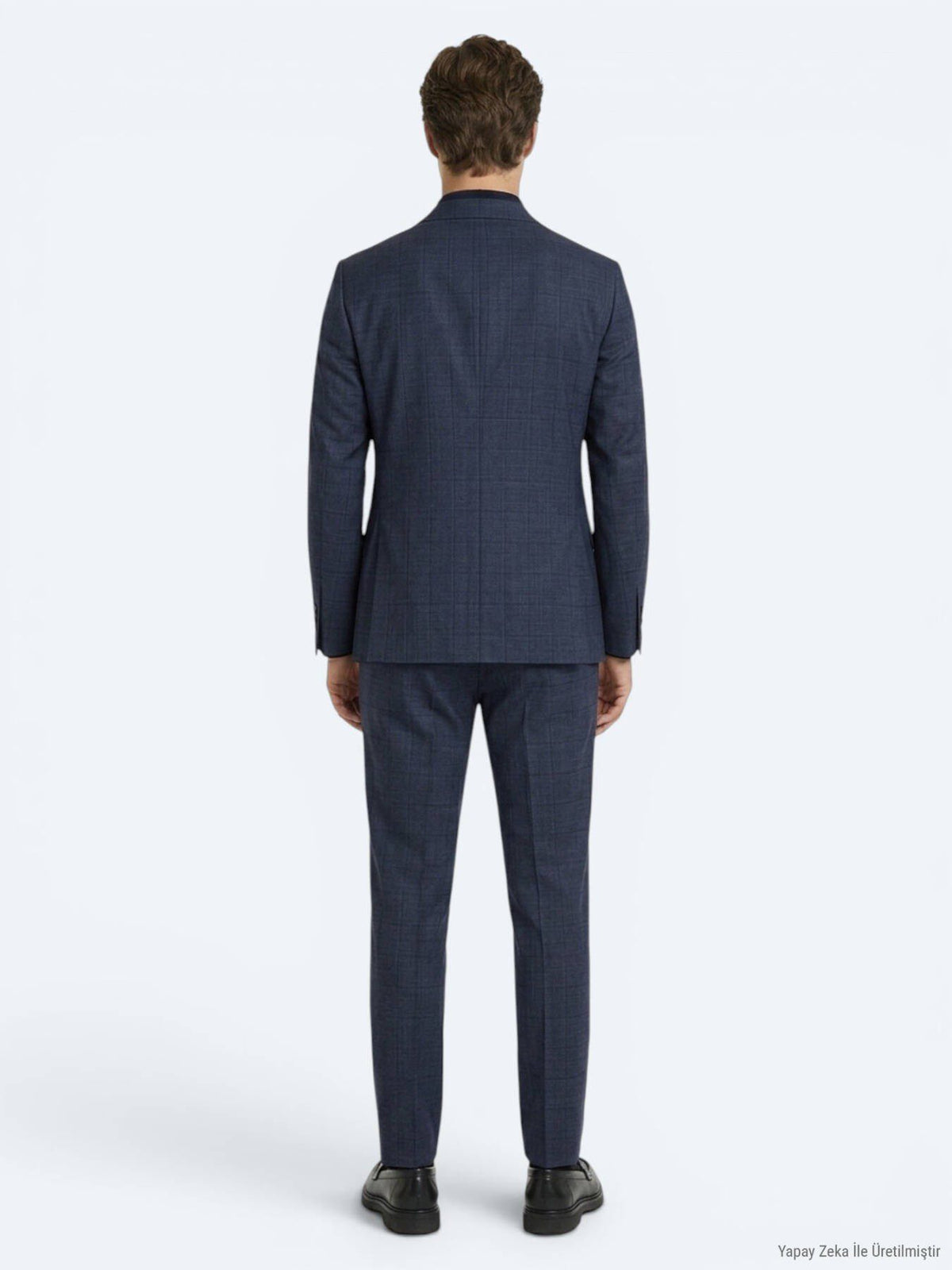 Indigo Gestreifter Modern Fit Wollanzug