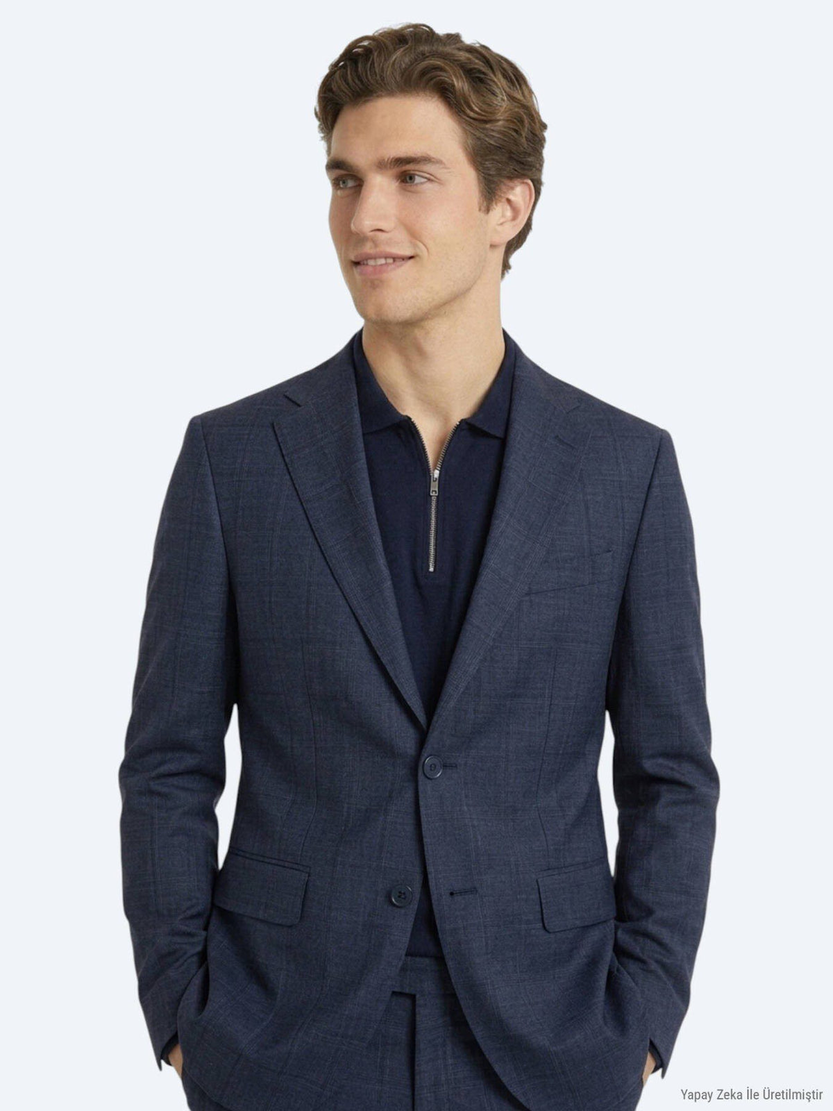 Indigo Gestreifter Modern Fit Wollanzug
