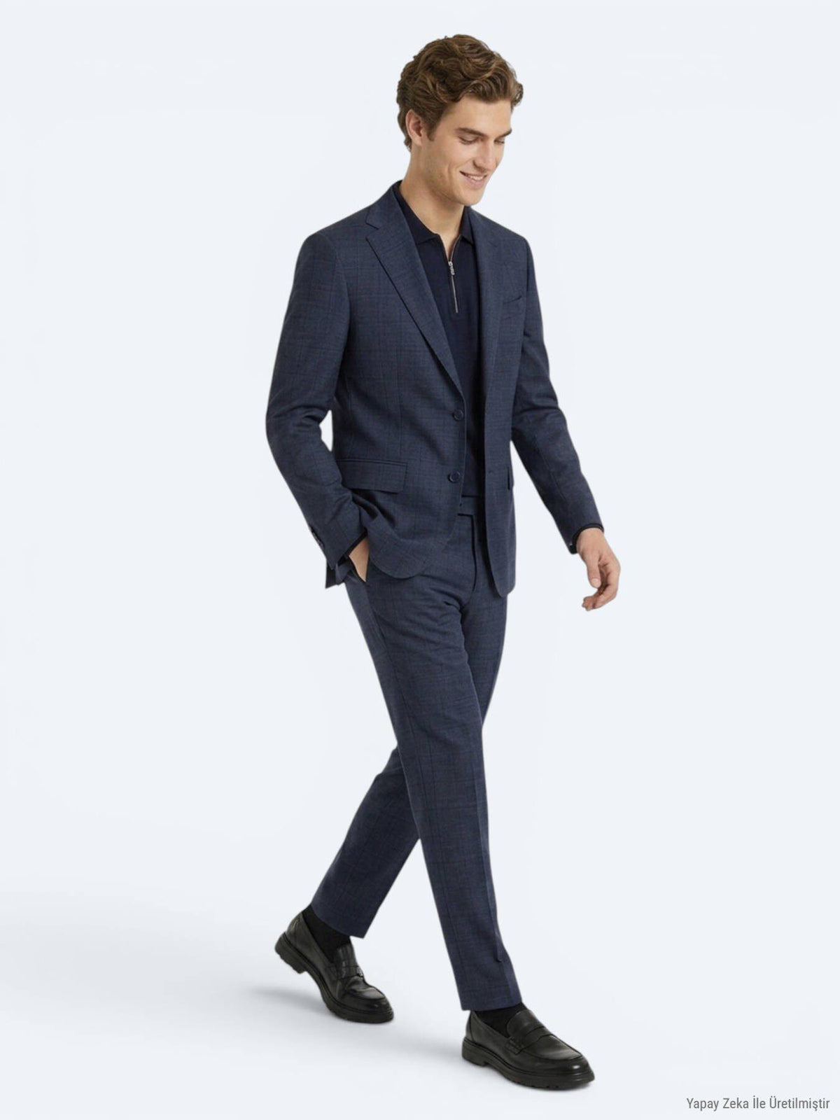 Indigo Gestreifter Modern Fit Wollanzug