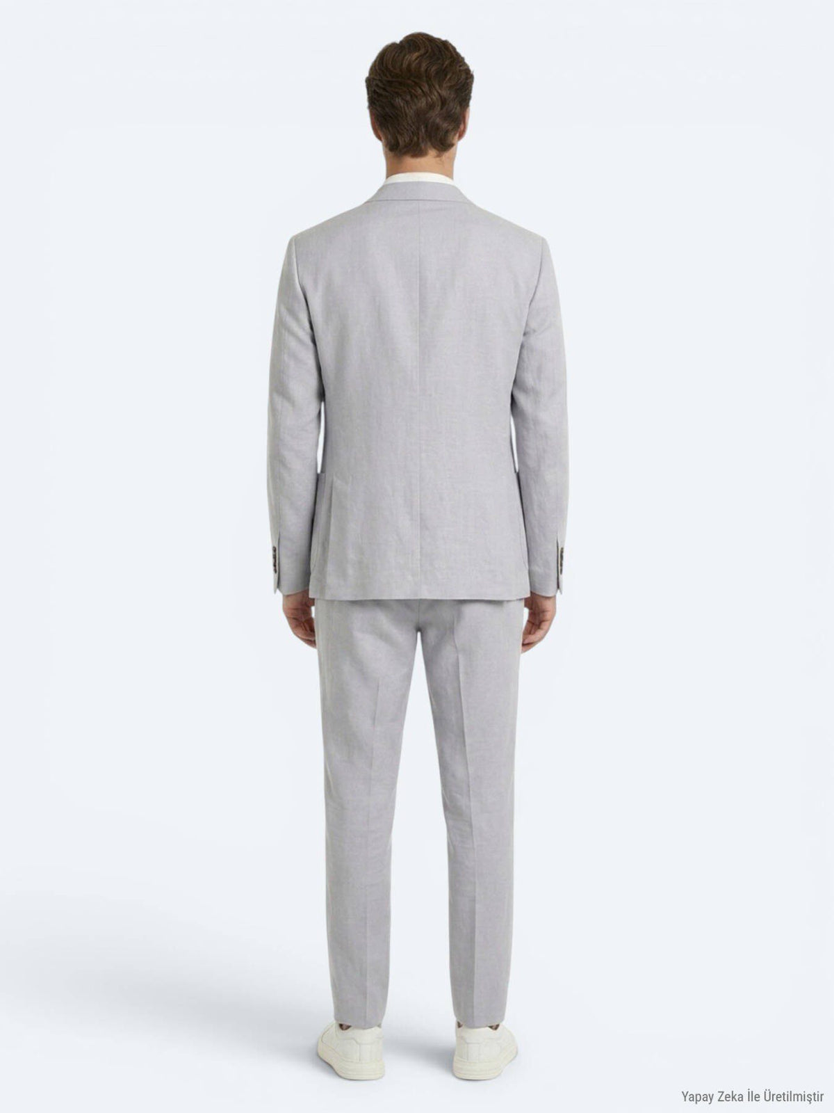 Grau Modern Fit Leinenanzug