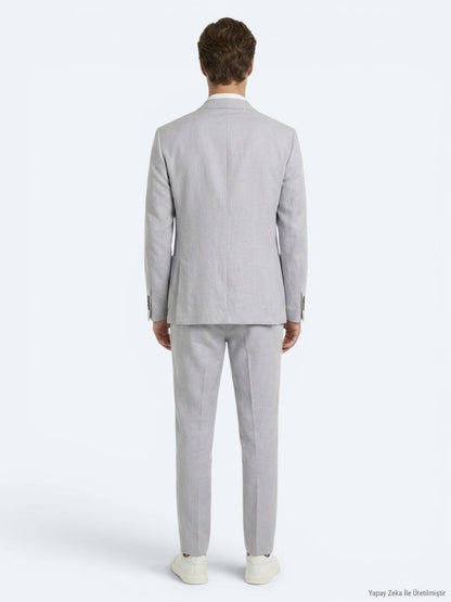 Grau Modern Fit Leinenanzug