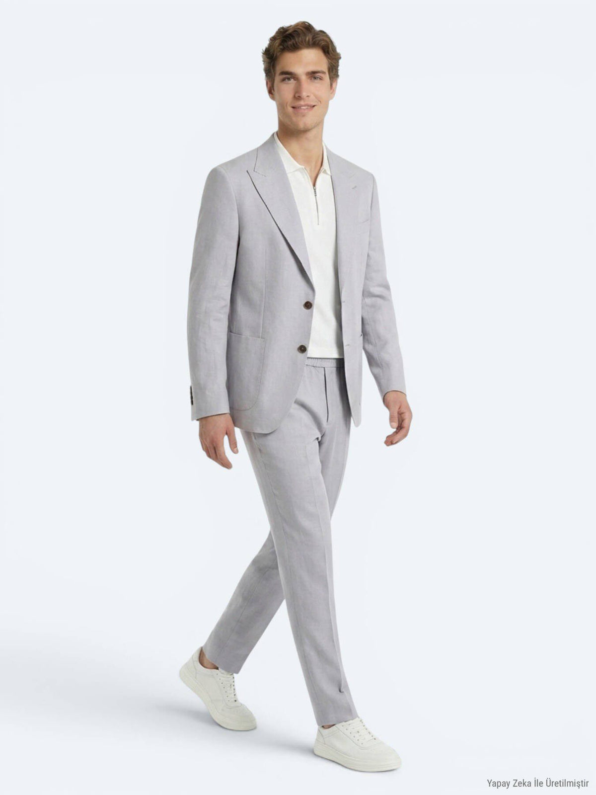 Grau Modern Fit Leinenanzug