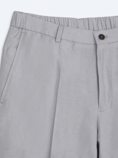 Grau Modern Fit Leinenanzug