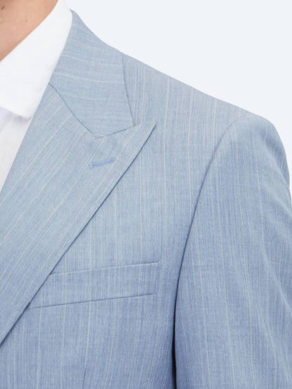 Blau Gestreifter Modern Fit Wollanzug