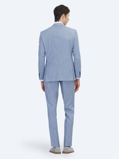 Blau Gestreifter Modern Fit Wollanzug