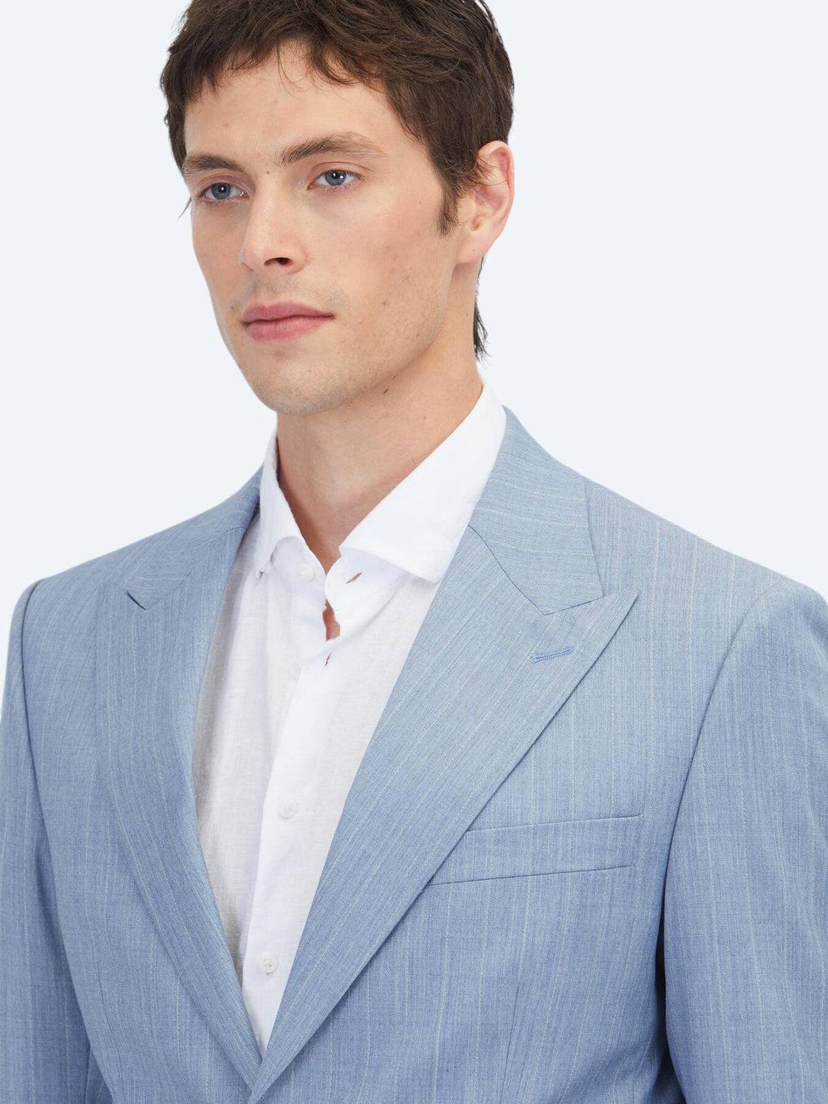 Blau Gestreifter Modern Fit Wollanzug