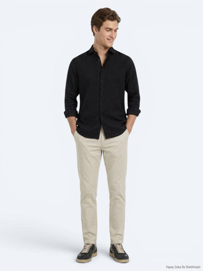 Schwarzes Casual Baumwollhemd Regular Fit