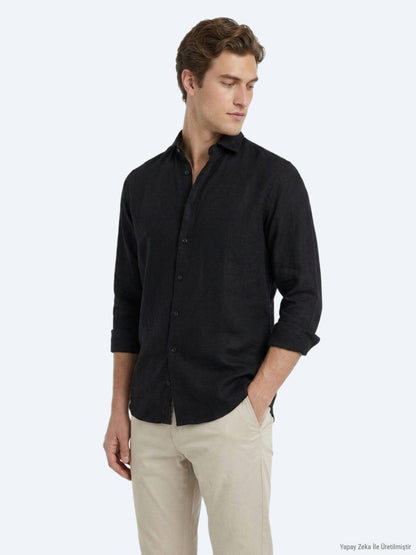Schwarzes Casual Baumwollhemd Regular Fit