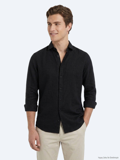 Schwarzes Casual Baumwollhemd Regular Fit