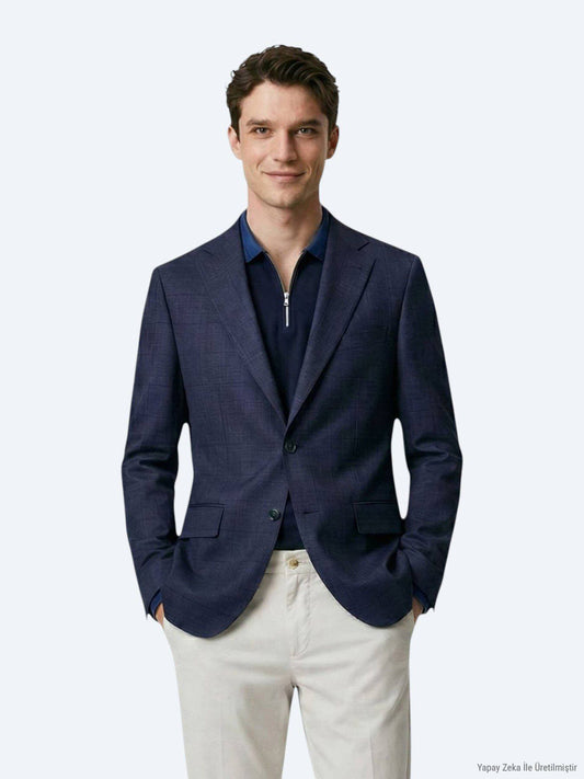 Grau Micro Modern Fit Wolljacke