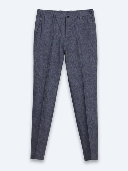 Blaues gemustertes Modern Fit Leinenanzug