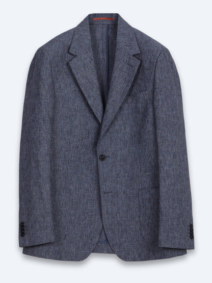 Blaues gemustertes Modern Fit Leinenanzug