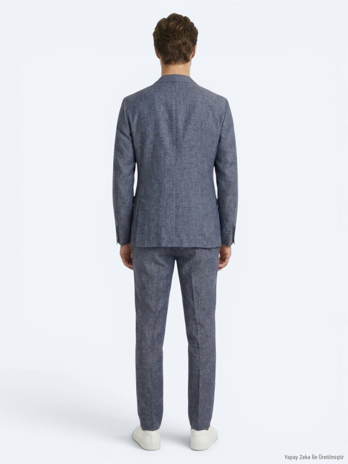 Blaues gemustertes Modern Fit Leinenanzug