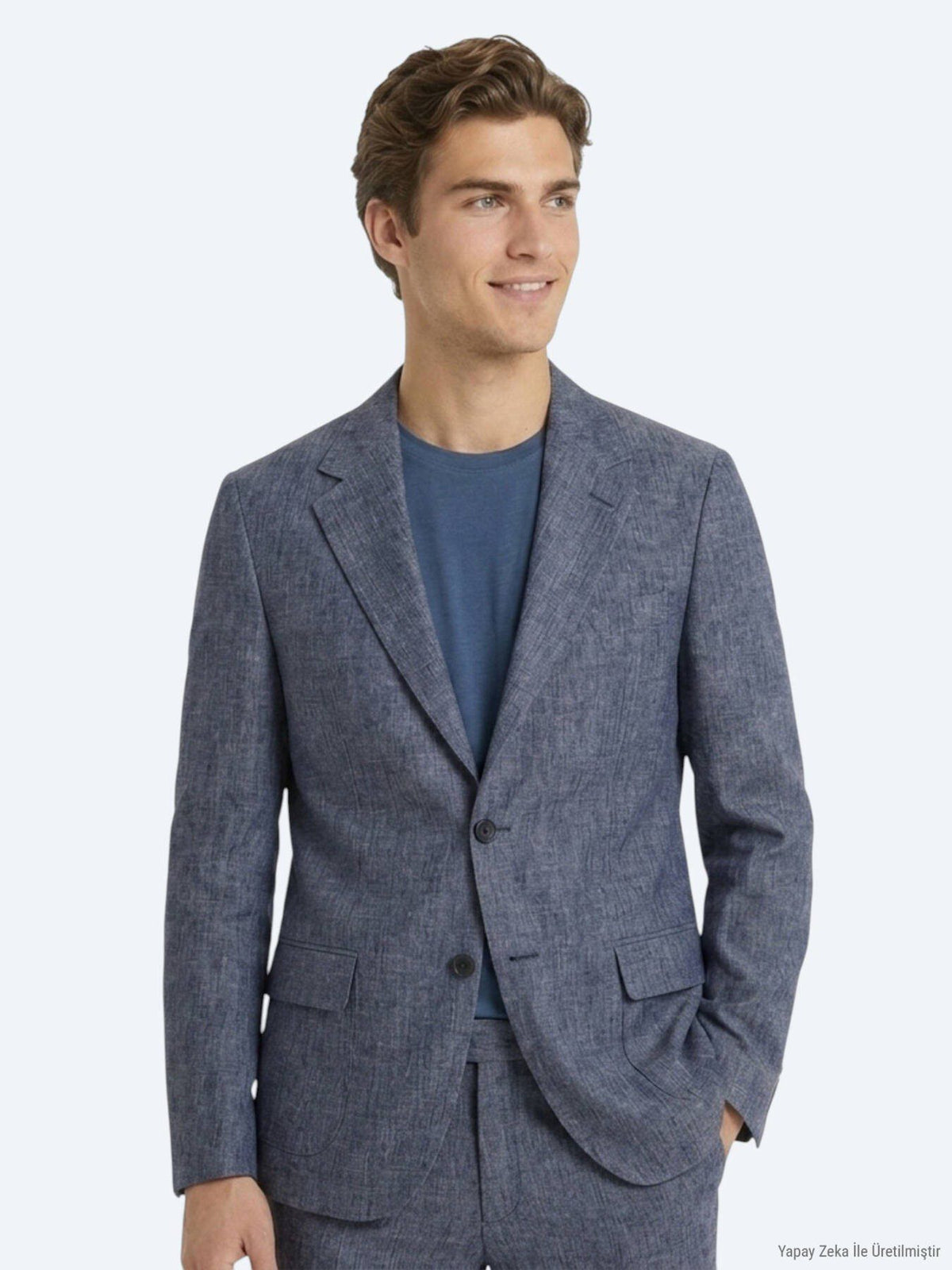 Blaues gemustertes Modern Fit Leinenanzug