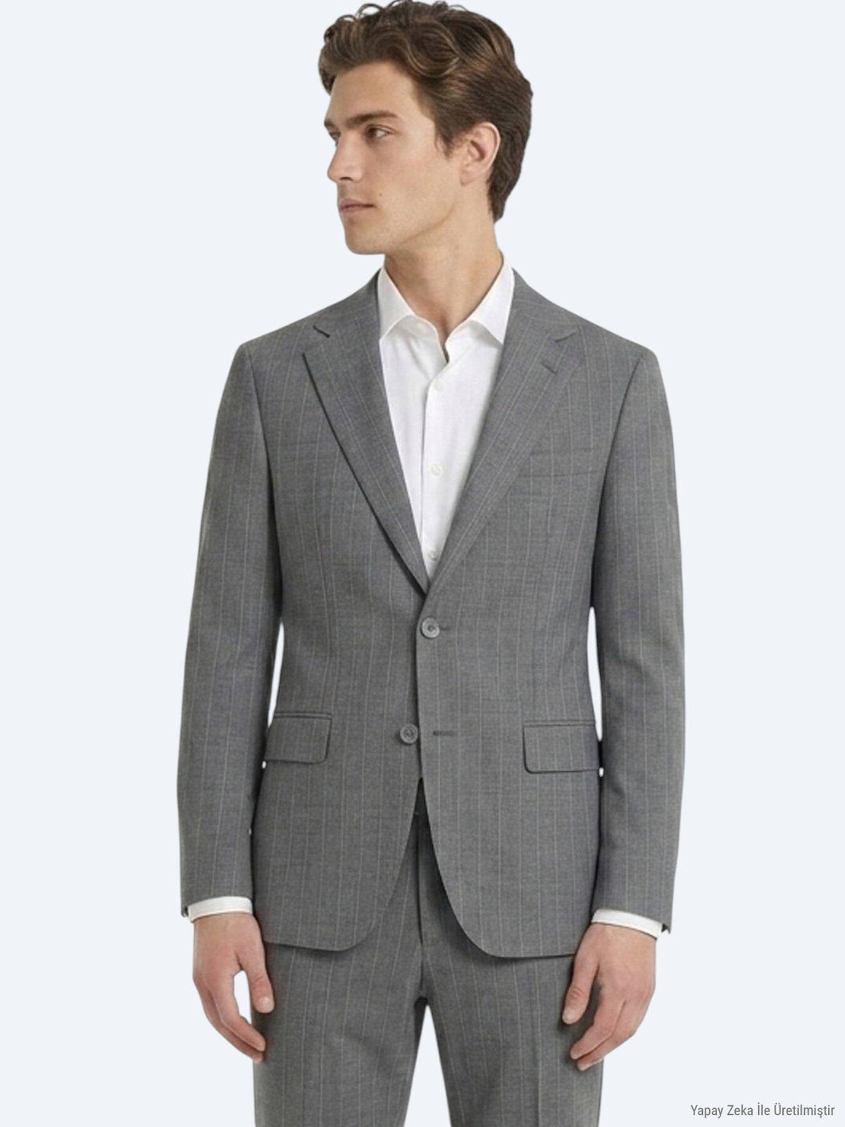 Grau Gestreifter Modern Fit Anzug aus Velours