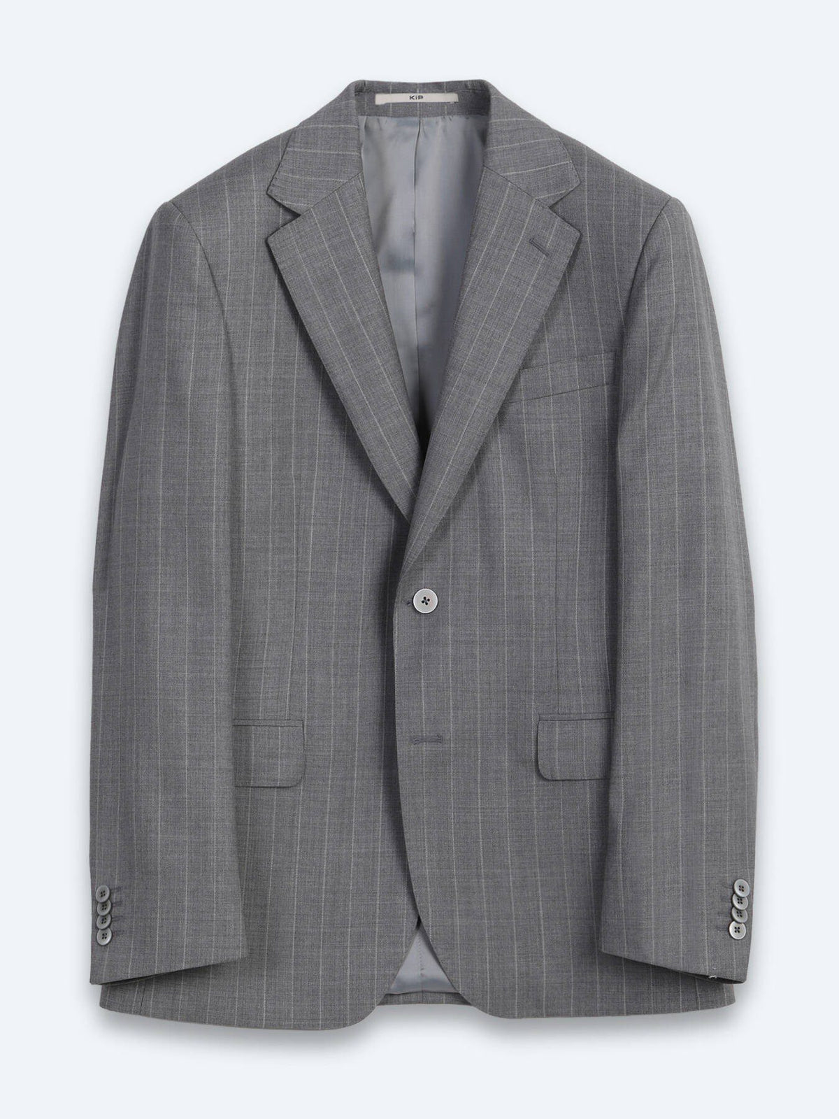 Grau Gestreifter Modern Fit Anzug aus Velours
