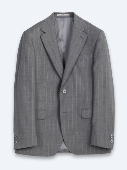 Grau Gestreifter Modern Fit Anzug aus Velours