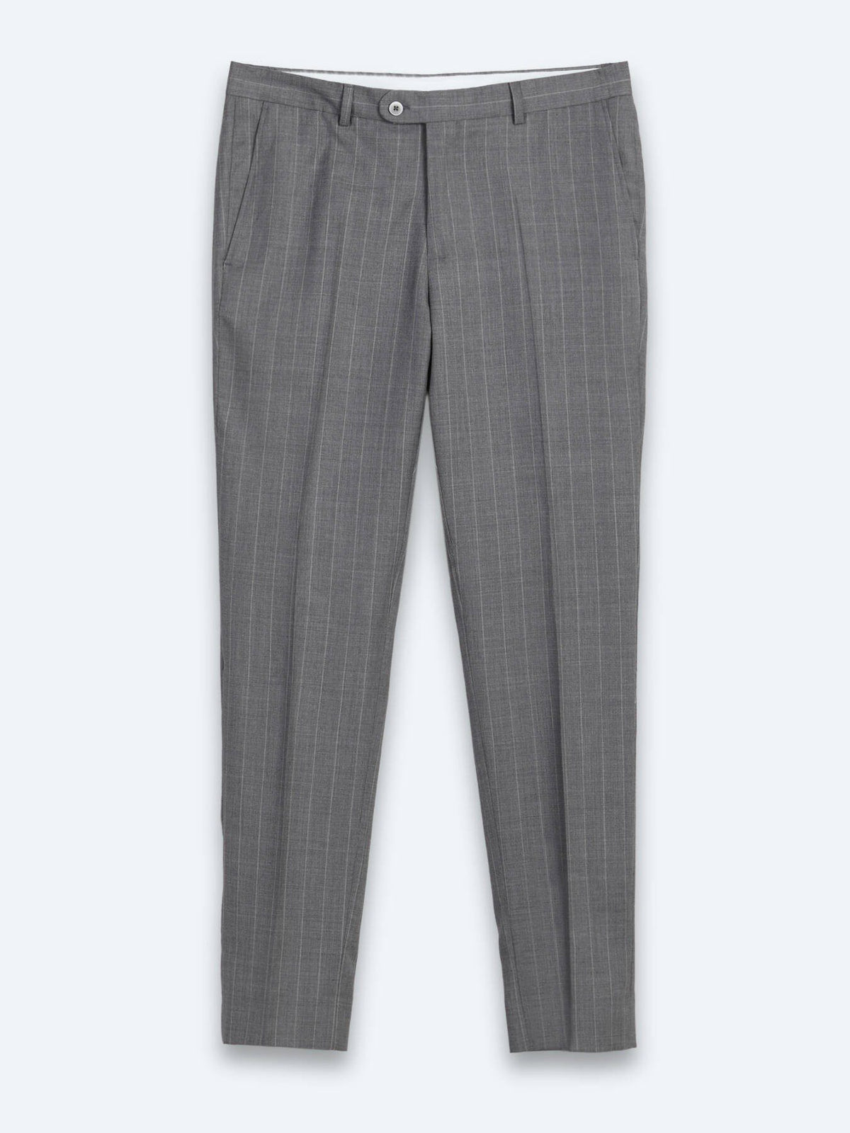 Grau Gestreifter Modern Fit Anzug aus Velours