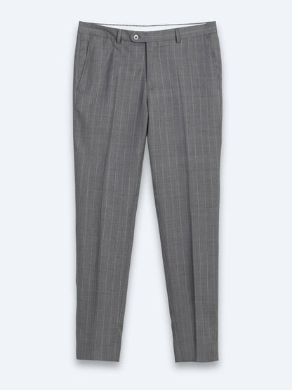 Grau Gestreifter Modern Fit Anzug aus Velours