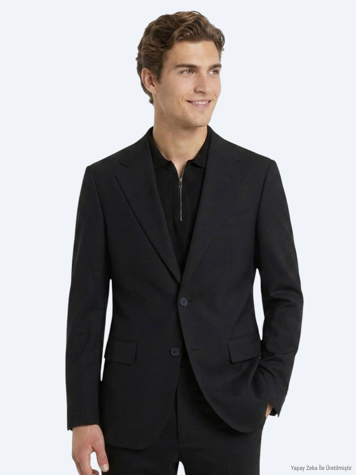 Schwarzer Micro Modern Fit Anzug 100% Wolle