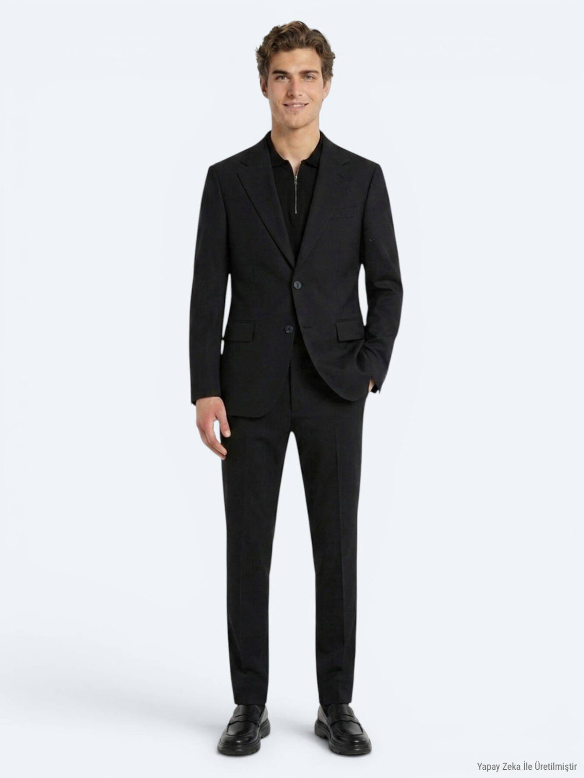 Schwarzer Micro Modern Fit Anzug 100% Wolle