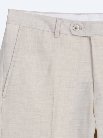 Beige Gemusterter Modern Fit Wollanzug