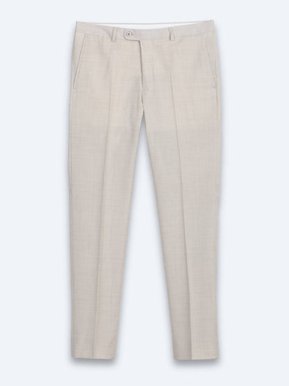 Beige Gemusterter Modern Fit Wollanzug