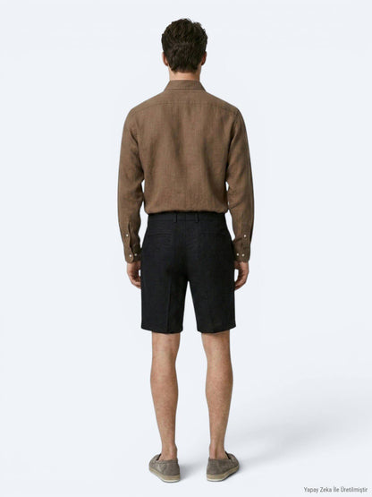 Schwarze Velours Jogging Bermuda Baumwolle