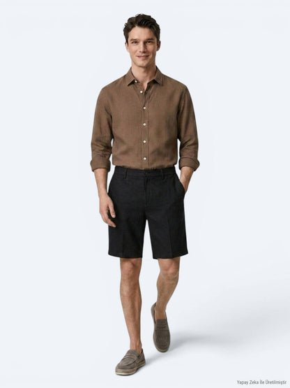 Schwarze Velours Jogging Bermuda Baumwolle