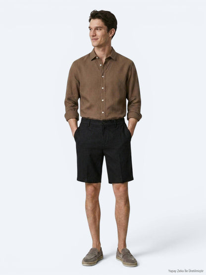 Schwarze Velours Jogging Bermuda Baumwolle