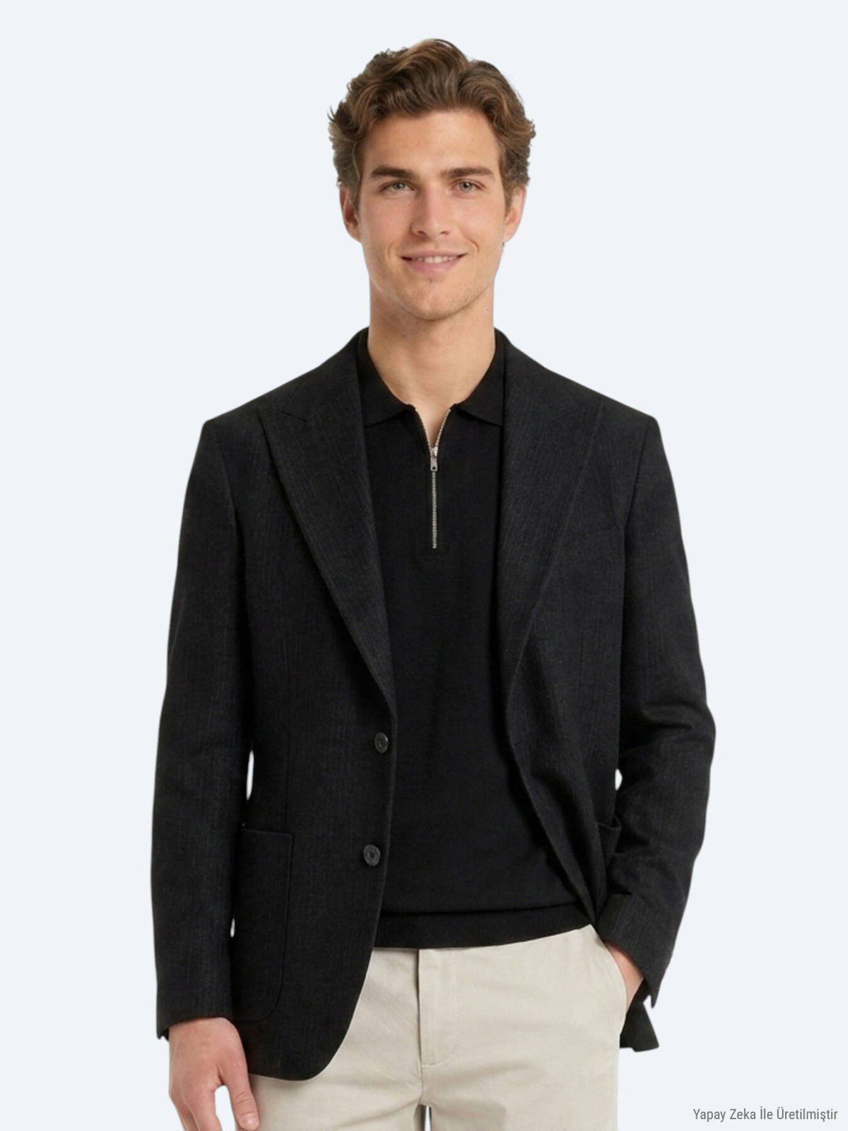 Schwarze Micro Modern Fit Wolljacke