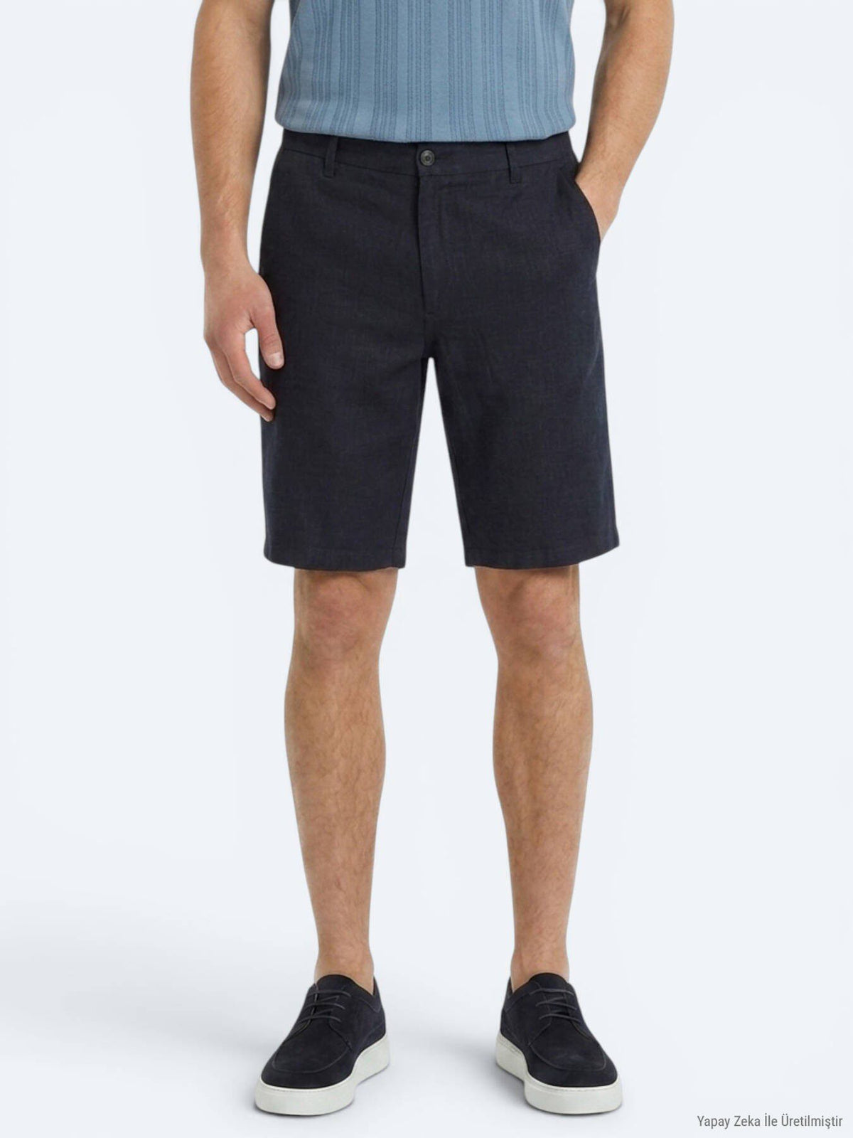 Marineblaue Velours Jogging Bermuda